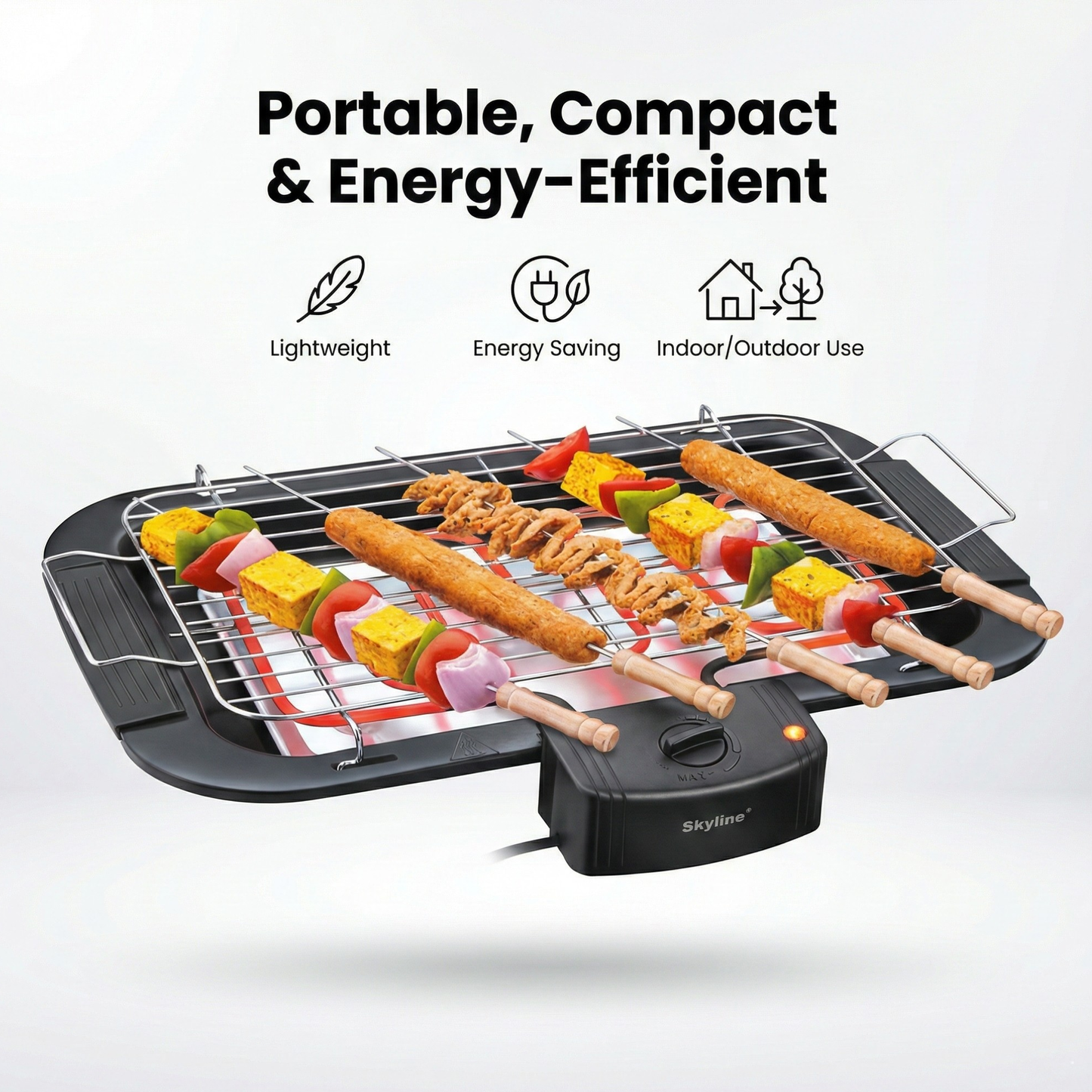 Skyline 2000W Electric Barbecue Grill with 5 Skewers | Portable & Energy-Efficient Grilling