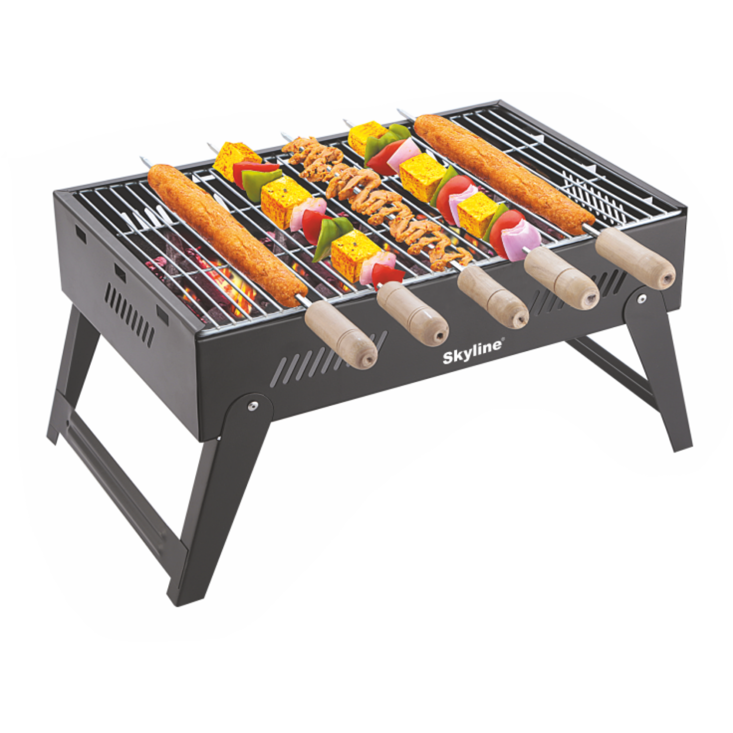 Skyline Foldable Charcoal Barbeque with 5 Skews - Portable Grill for Perfect Outdoor Cooking - Skyline Appliances