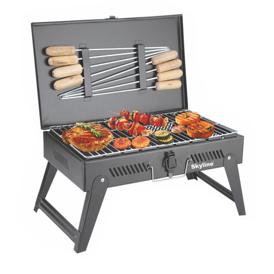 Skyline Charcoal Barbeque Briefcase with 8 Skews - Portable Grilling Solution for Outdoor Cooking - Skyline Appliances