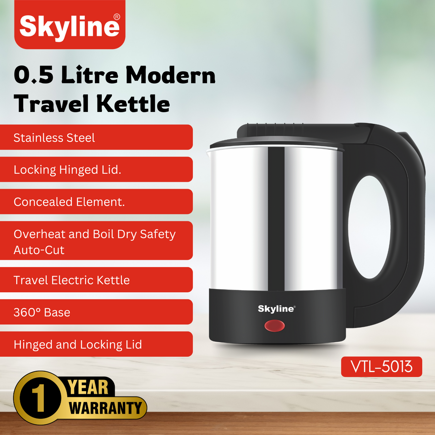 Skyline Electric Kettle 600W 0.5 Litre – Compact, Efficient & Perfect for Quick Boiling