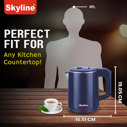 Skyline 1000W Double Wall Electric Kettle, 1.0L - Compact, Energy-Efficient & Safe Design