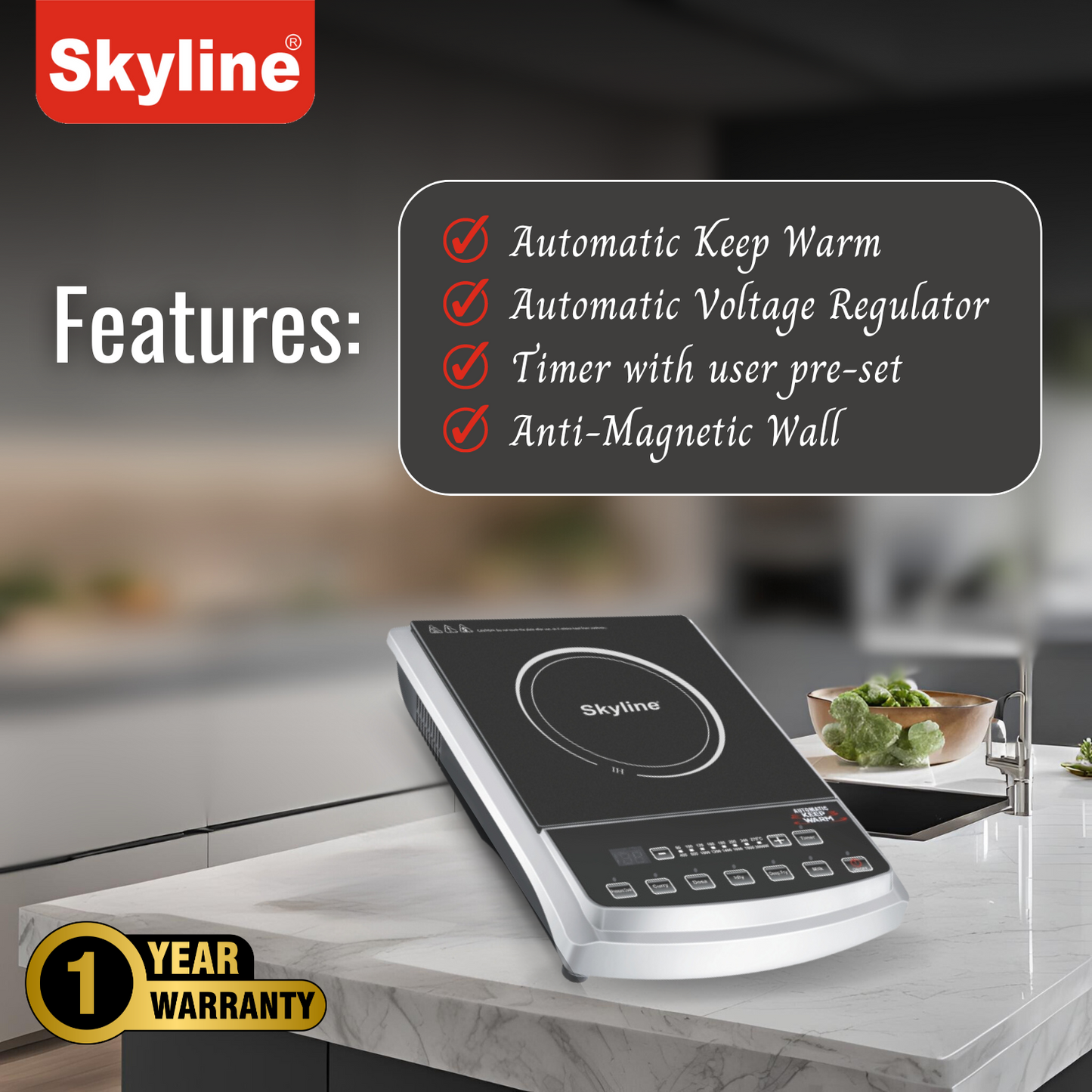 Skyline 2000W Induction Cooker | High-Efficiency, Multi-Function Cooking Appliance