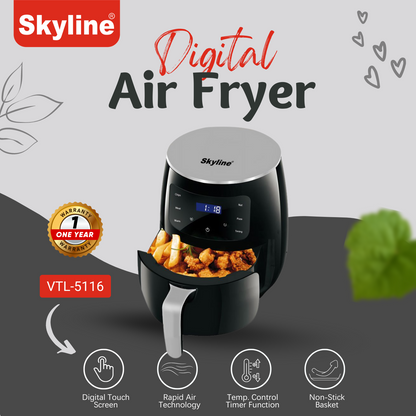 Skyline Digital Air Fryer 2000W, 5.2 Litres – Ultimate Large Capacity Healthy Cooking Solution