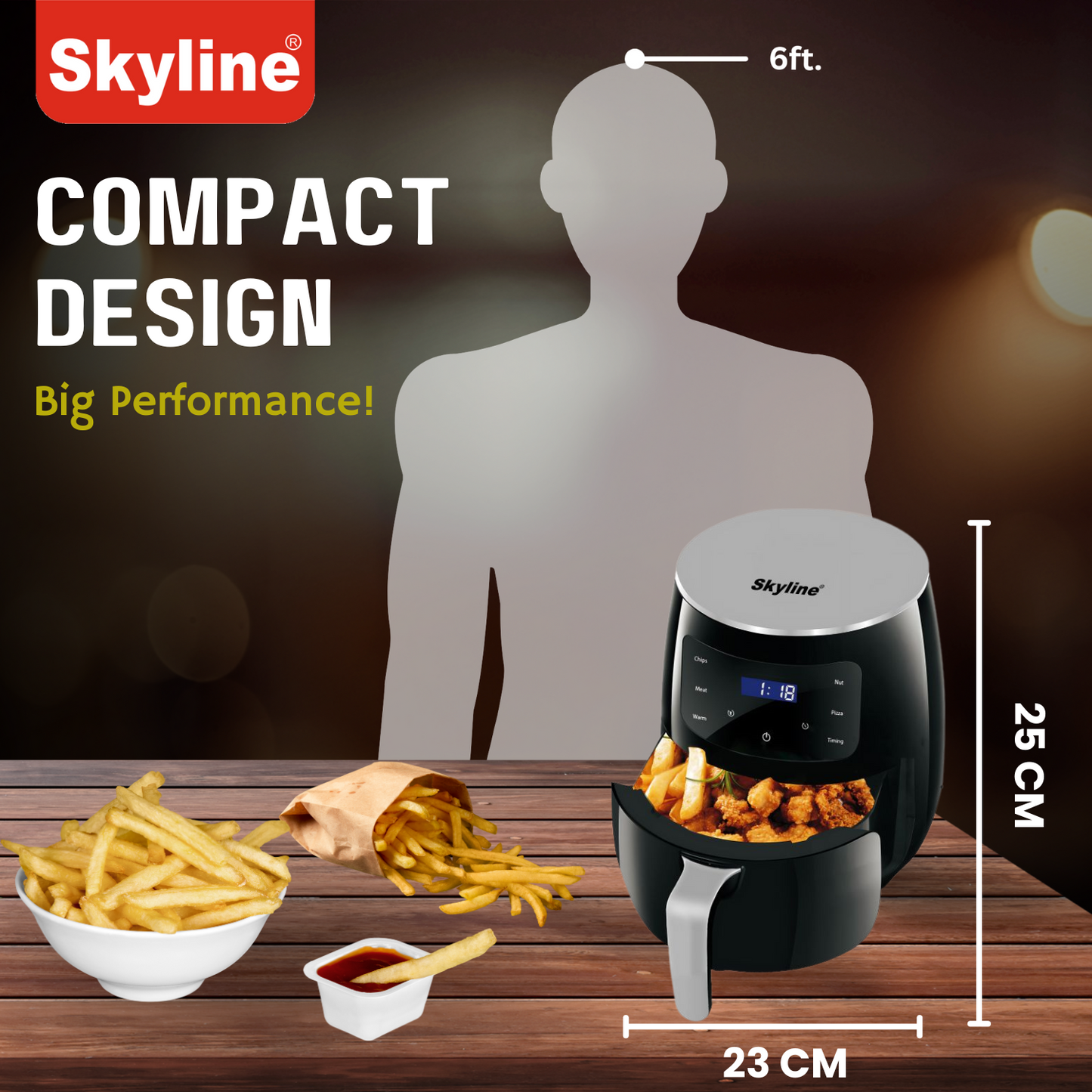 Skyline Digital Air Fryer 2000W, 5.2 Litres – Ultimate Large Capacity Healthy Cooking Solution