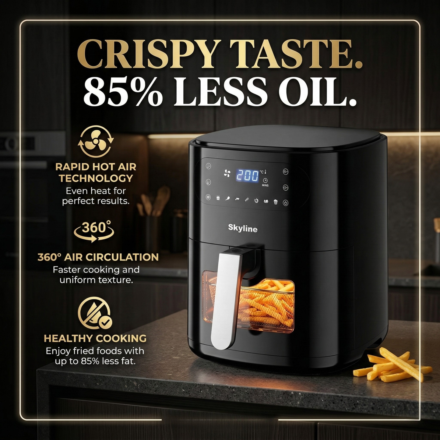 Skyline Digital Air Fryer 2000 Watts 7L – Big Capacity, Smart Cooking, Healthier Choices