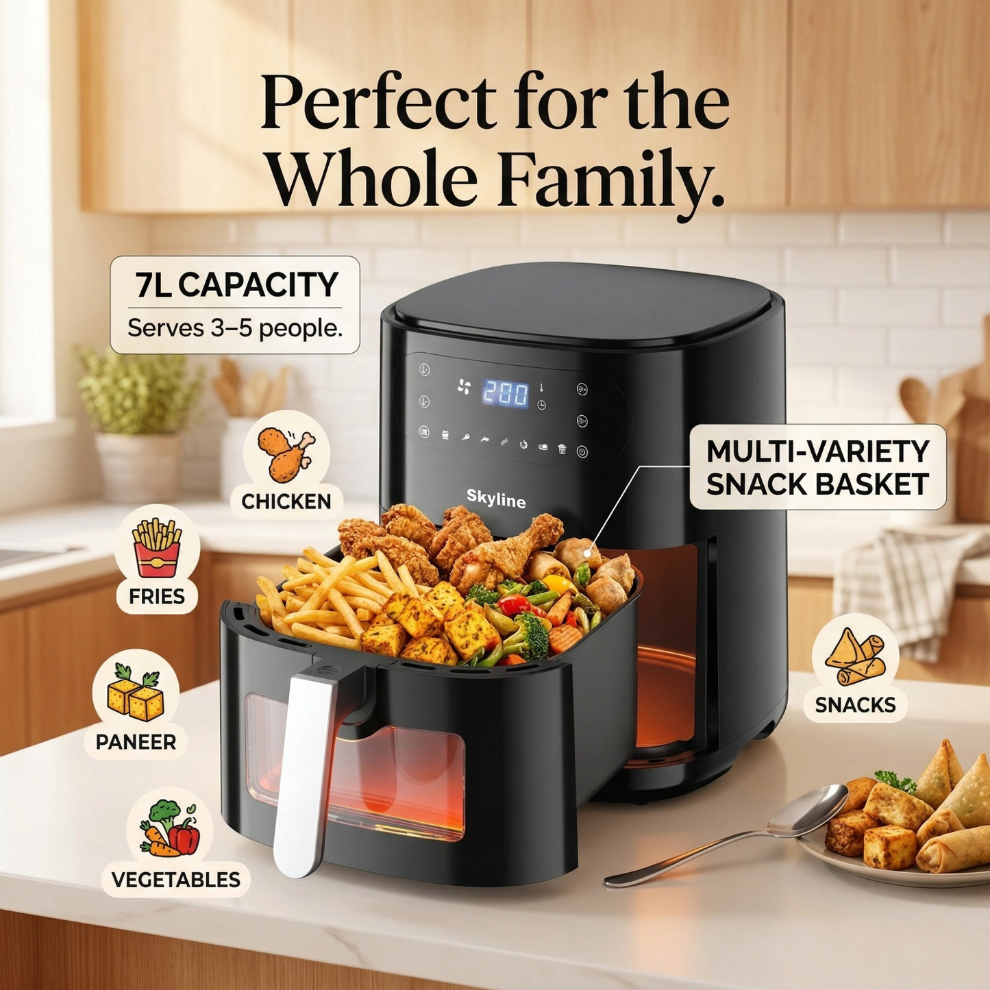 Skyline Digital Air Fryer 2000 Watts 7L – Big Capacity, Smart Cooking, Healthier Choices