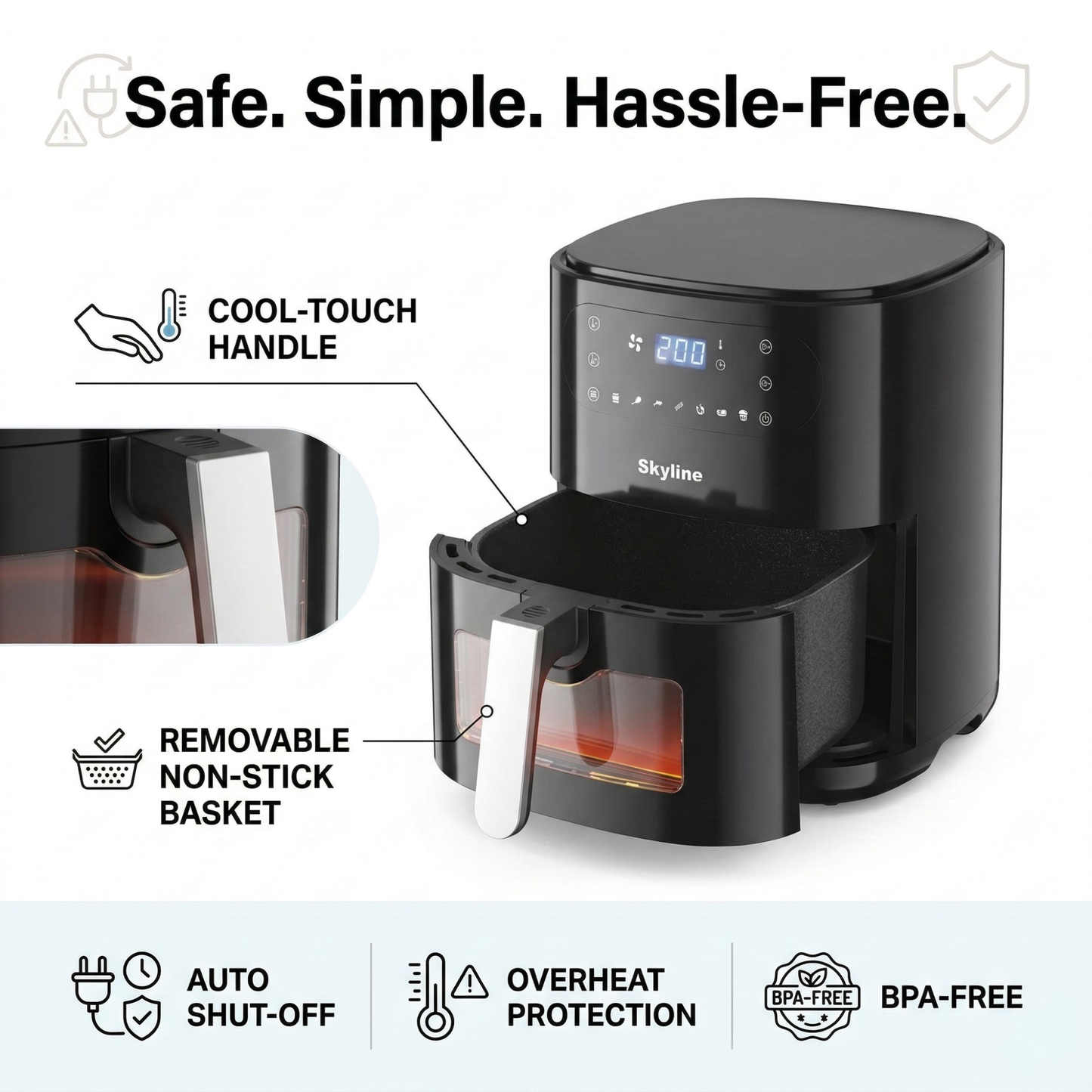 Skyline Digital Air Fryer 2000 Watts 7L – Big Capacity, Smart Cooking, Healthier Choices