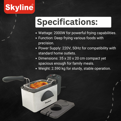 Skyline 2000W Deep Fryer | 2L Capacity with Adjustable Thermostat & Stainless Steel Design