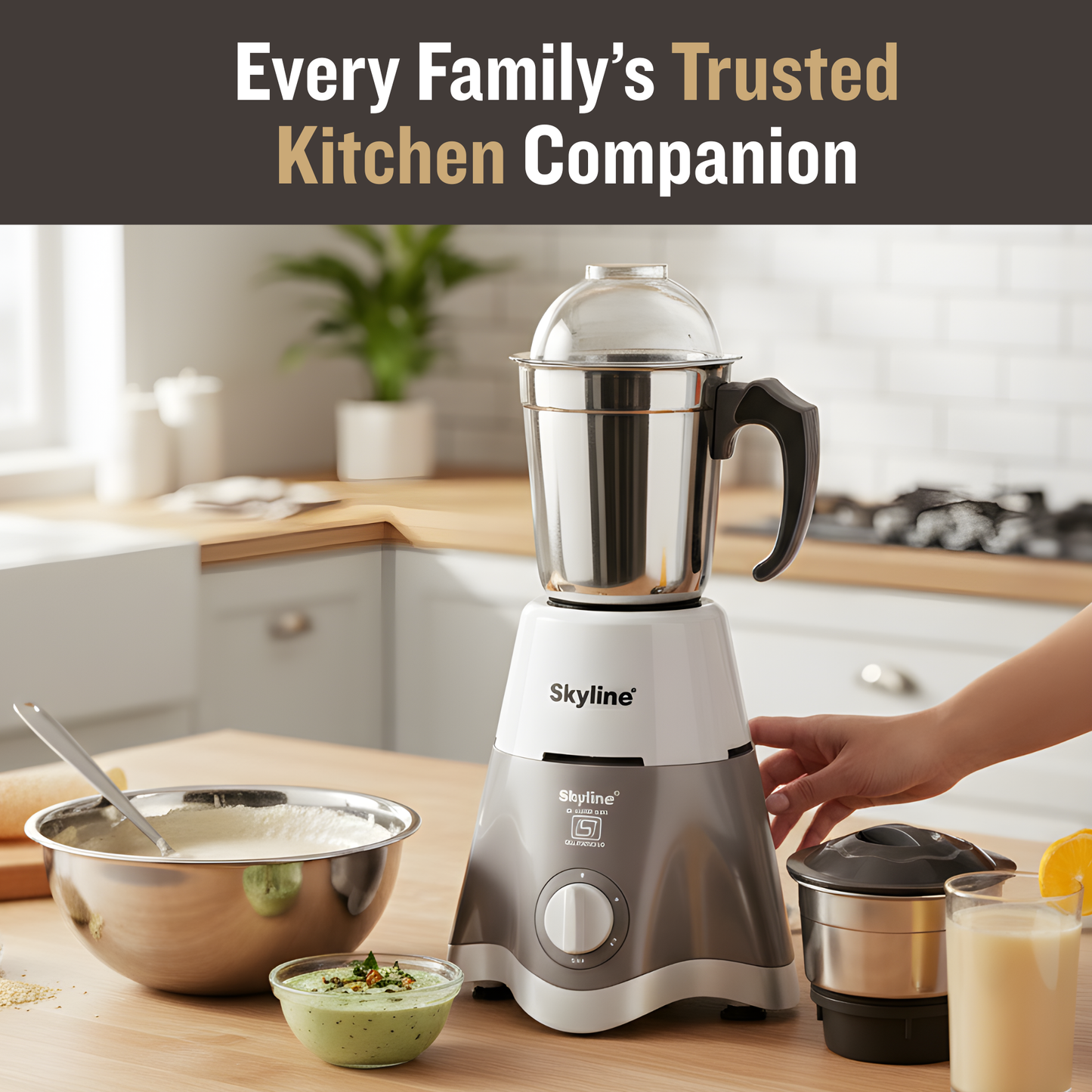 Skyline 550W Mixer Grinder with 2 Stainless Steel Jars | Robust Kitchen Companion
