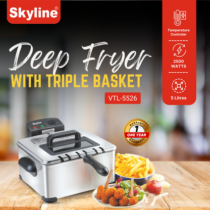 Skyline 2500W Deep Fryer with Triple Basket, 5 Litres – Versatile and Powerful Frying for Large Meals