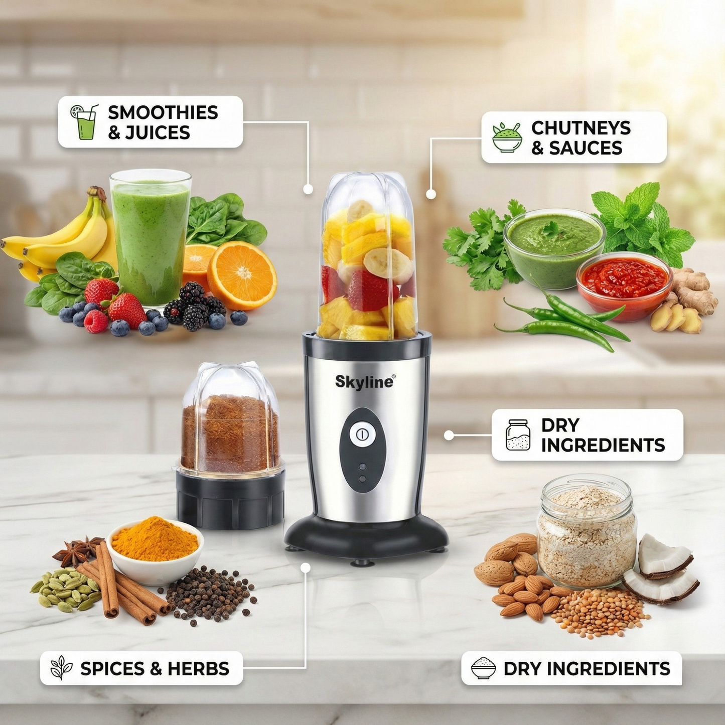 Skyline Nutri Mix 400 Watts – Compact Blender & Grinder with 2 Jars