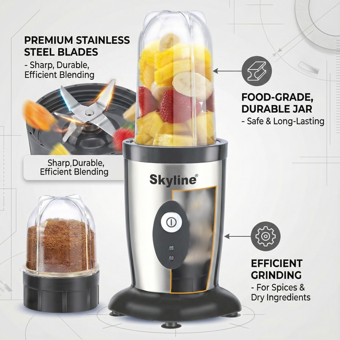Skyline Nutri Mix 400 Watts – Compact Blender & Grinder with 2 Jars