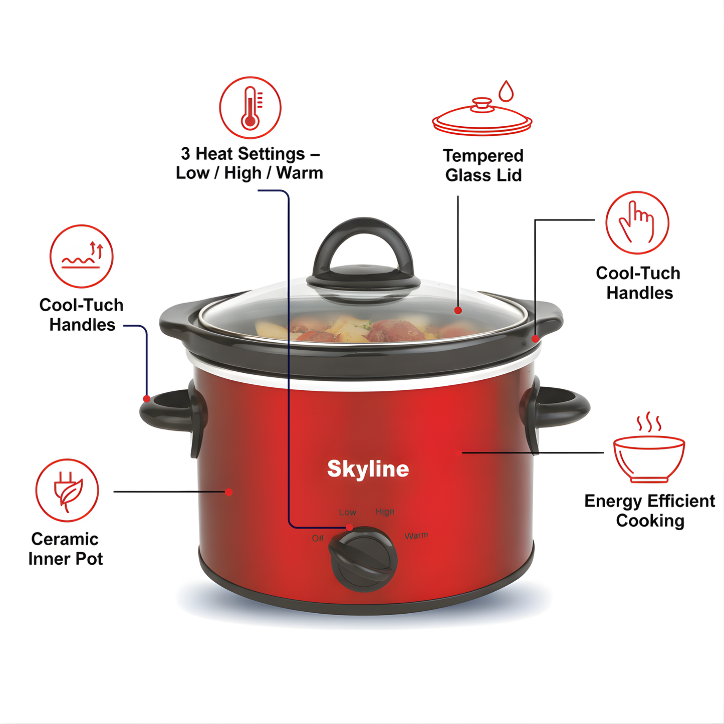 Skyline 3L Slow Cooker - Single Pot, 200 Watts for Perfect Slow Cooking