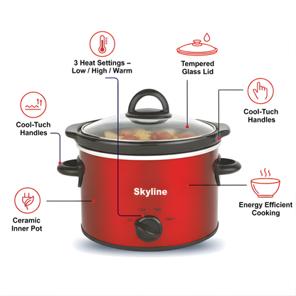 Skyline 3L Slow Cooker - Single Pot, 200 Watts for Perfect Slow Cooking
