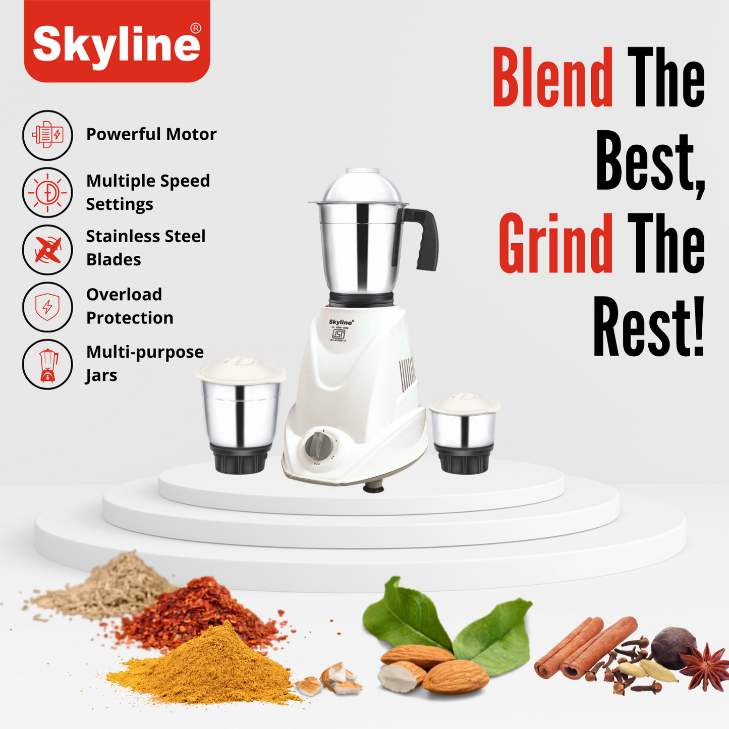 Skyline 550W Mixer Grinder with 3 Jars | Powerful & Versatile Kitchen Companion