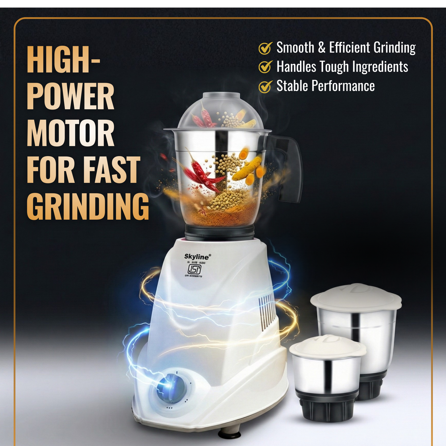 Skyline 550W Mixer Grinder with 3 Jars | Powerful & Versatile Kitchen Companion