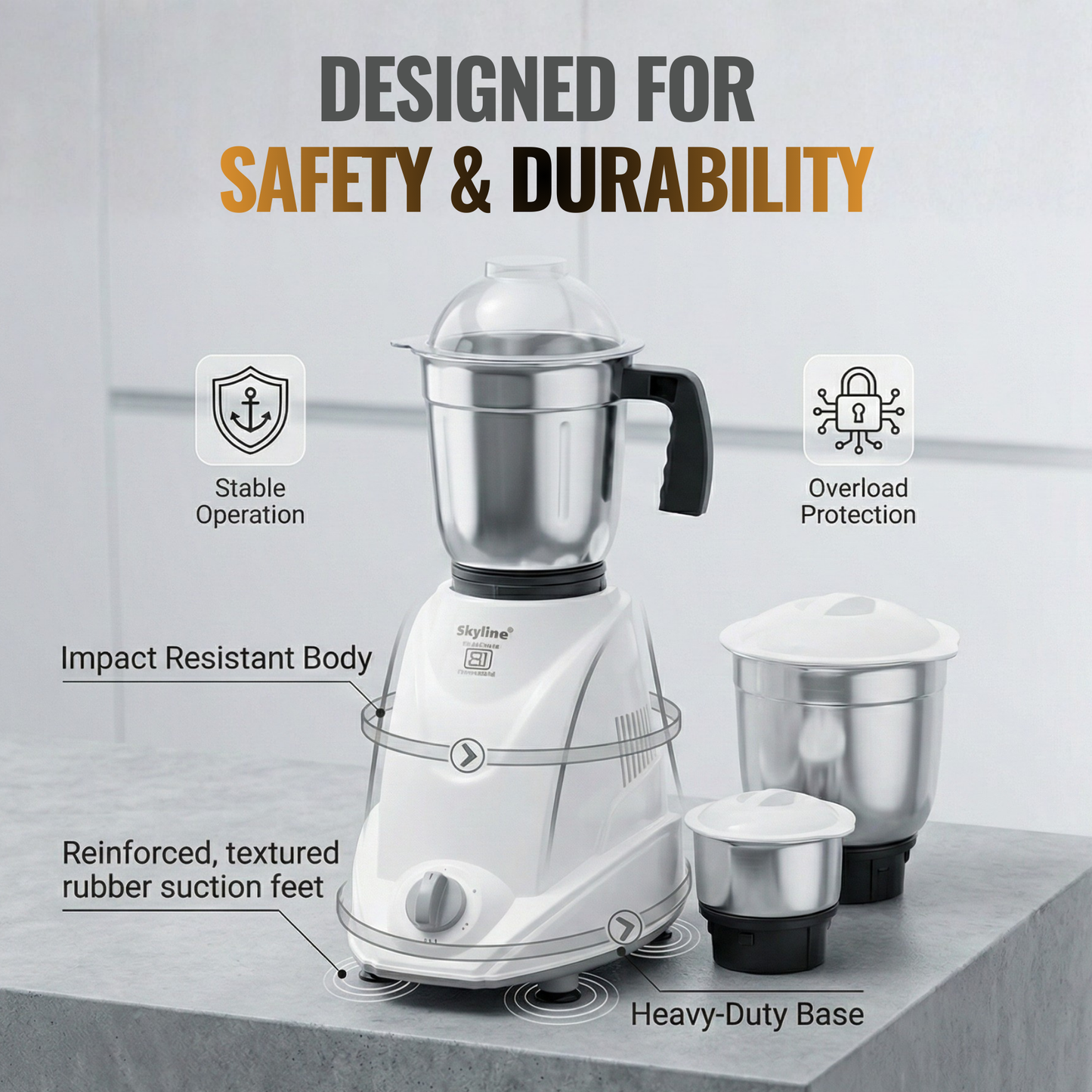 Skyline 550W Mixer Grinder with 3 Jars | Powerful & Versatile Kitchen Companion