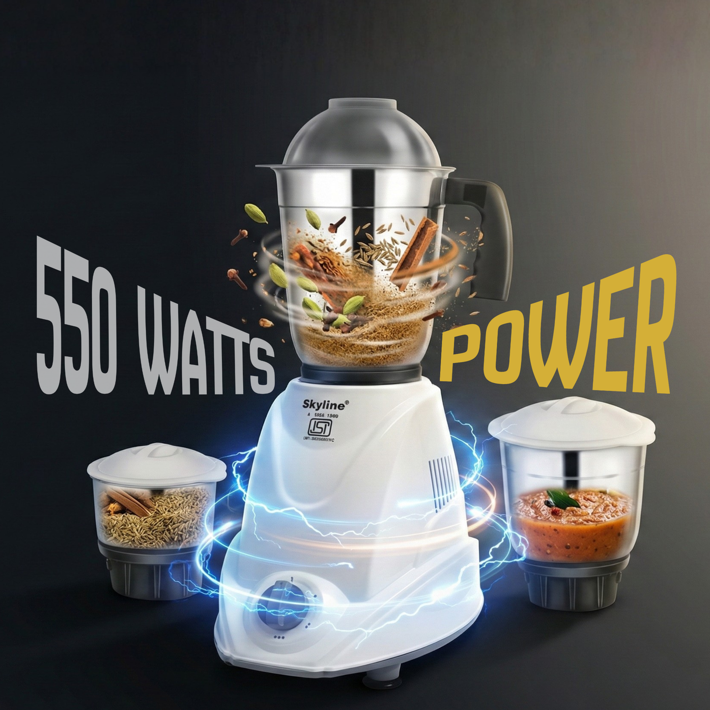 Skyline 550W Mixer Grinder with 3 Jars | Powerful & Versatile Kitchen Companion