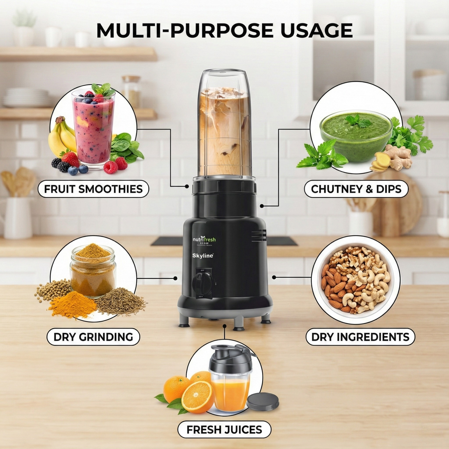 Skyline 500W Nutri Mixer Grinder Blender Smoothie Maker with 2 Jars