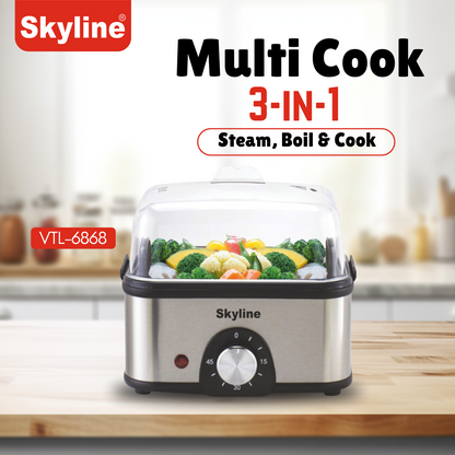 Skyline Electric Multi Cook 3-in-1 Pan, Stainless Steel, 400W - Steam, Boil & Cook