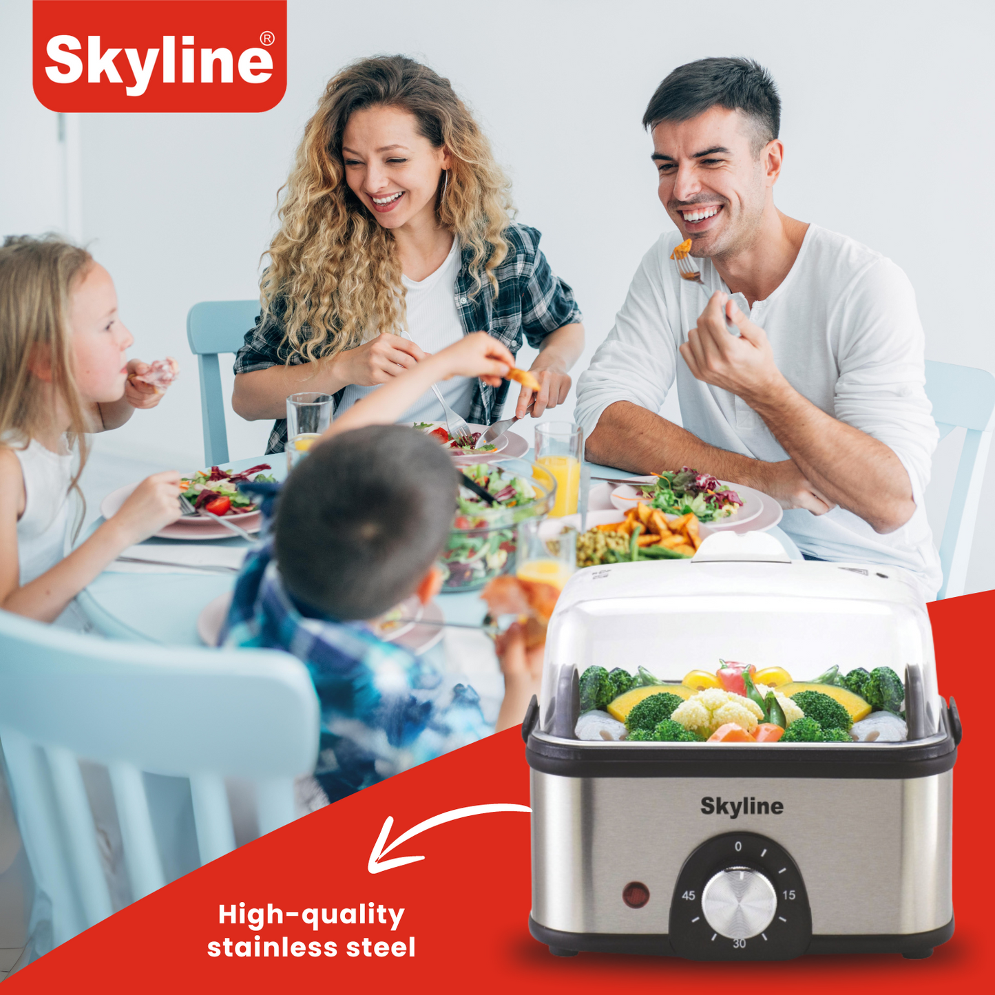 Skyline Electric Multi Cook 3-in-1 Pan, Stainless Steel, 400W - Steam, Boil & Cook