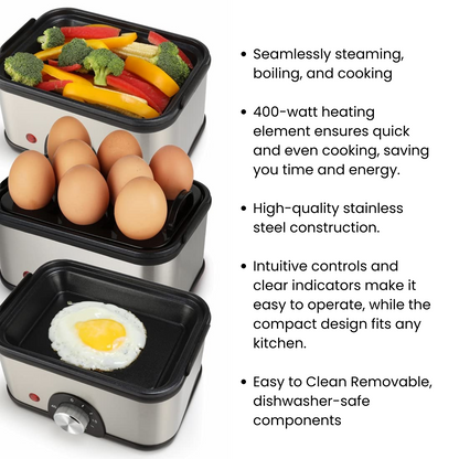 Skyline Electric Multi Cook 3-in-1 Pan, Stainless Steel, 400W - Steam, Boil & Cook