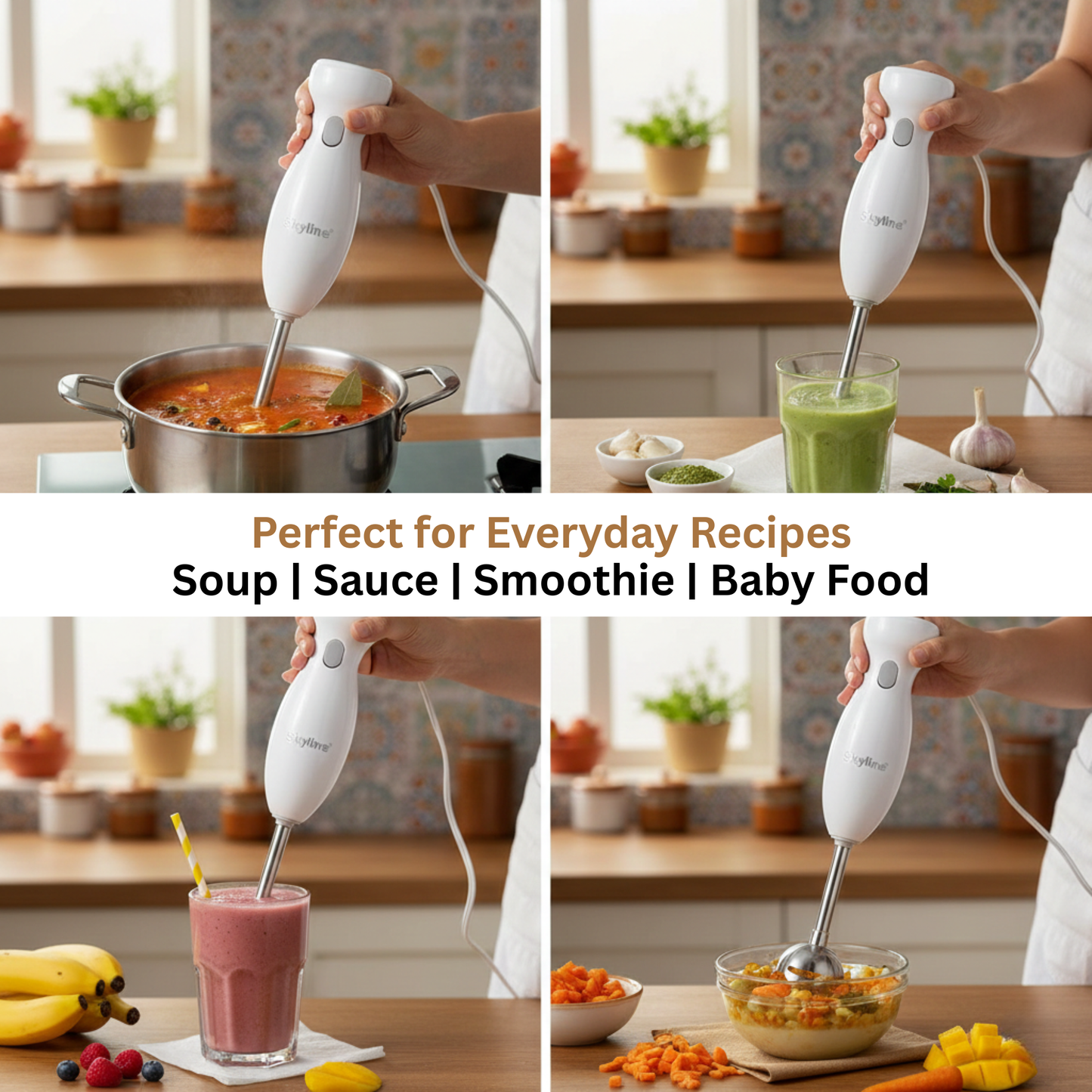 Skyline 300W Hand Blender with Stainless Steel Shaft – Durable and Versatile Blending Solution