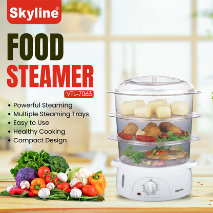 Skyline 800W Food Steamer, Efficient and Versatile Steaming for Healthy Cooking