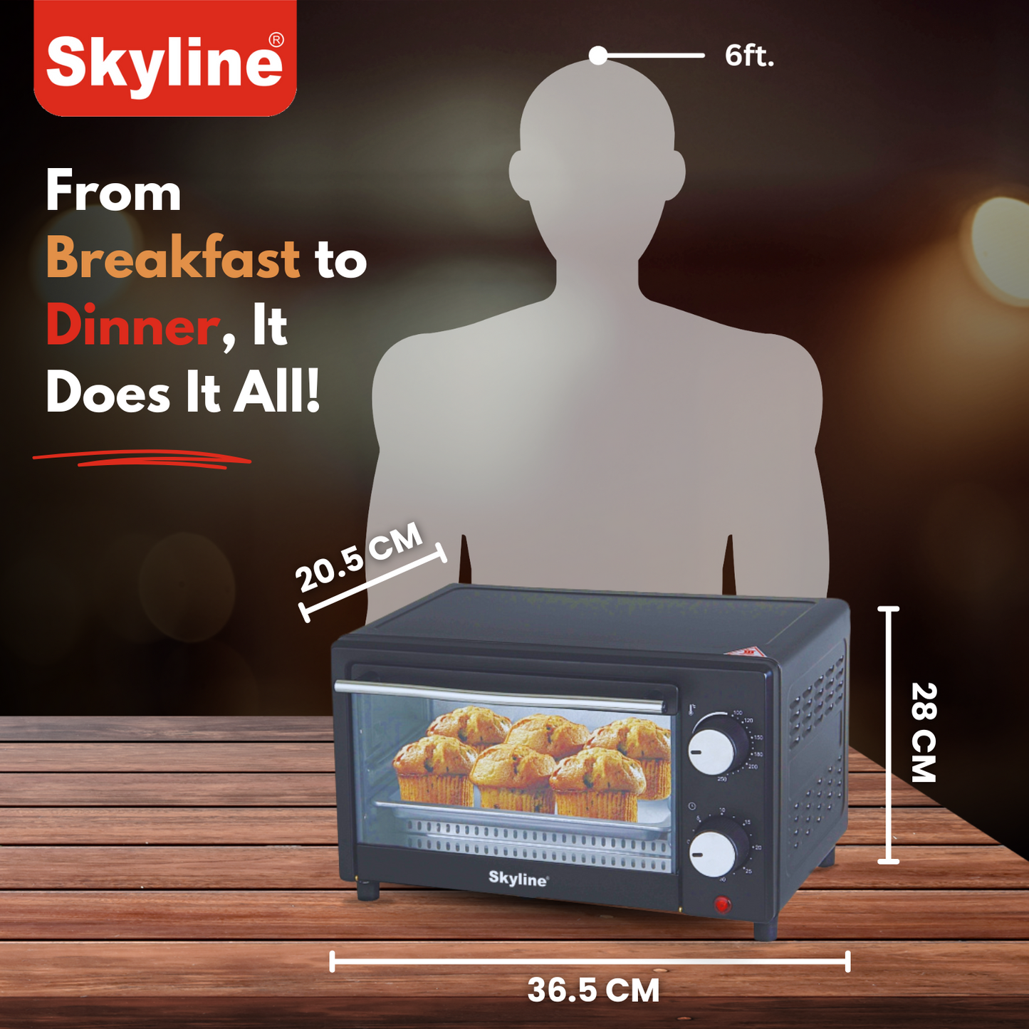 Skyline 12L Toaster Oven | 1000W Compact Baking & Grilling Solution
