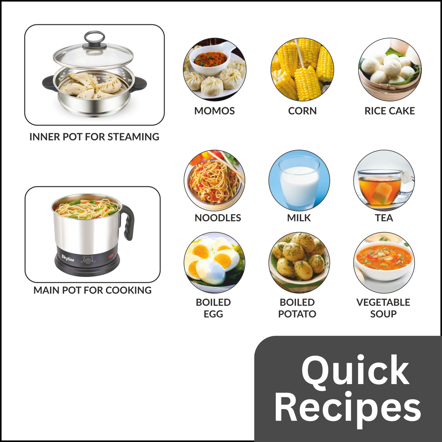 Skyline 1500W Multi Kettle & Noodle Maker, 1.7L - Versatile Cooking for Soups, Noodles & More