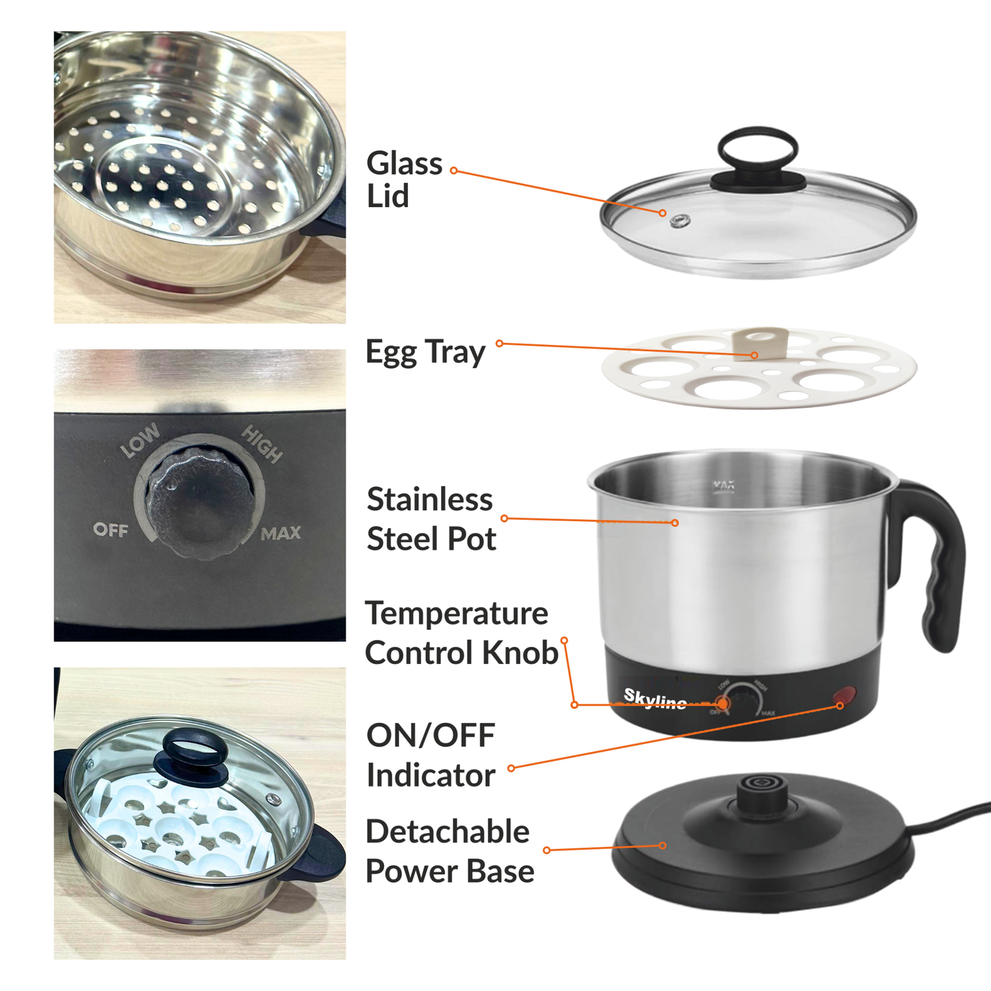 Skyline 1500W Multi Kettle & Noodle Maker, 1.7L - Versatile Cooking for Soups, Noodles & More