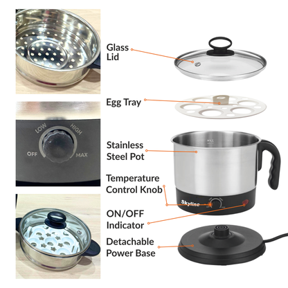 Skyline 1500W Multi Kettle & Noodle Maker, 1.7L - Versatile Cooking for Soups, Noodles & More