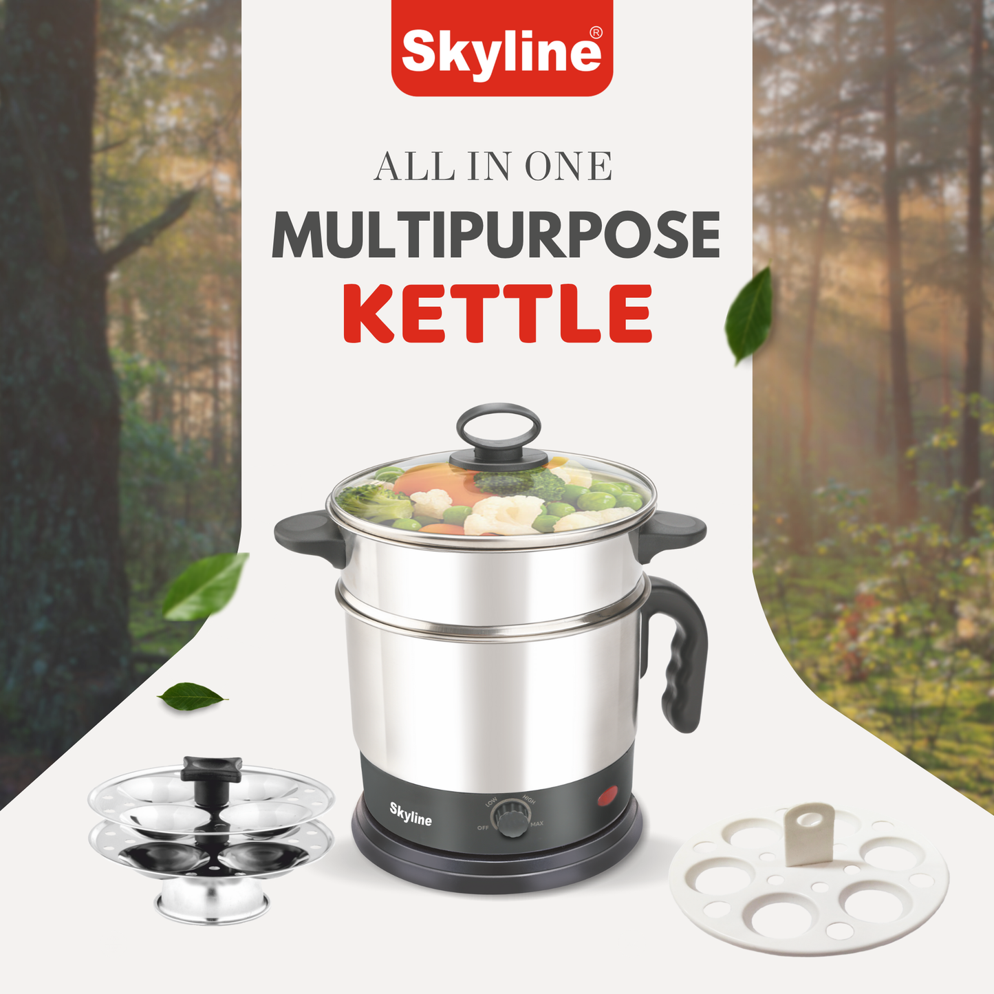 Skyline 1.7L 1500W All-in-One Multipurpose Kettle – Perfect for Momos, Idlis, Noodles & More!