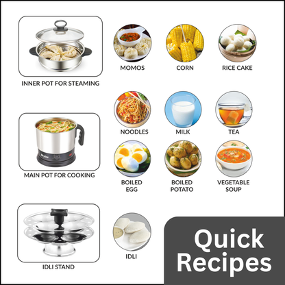 Skyline 1.7L 1500W All-in-One Multipurpose Kettle – Perfect for Momos, Idlis, Noodles & More!