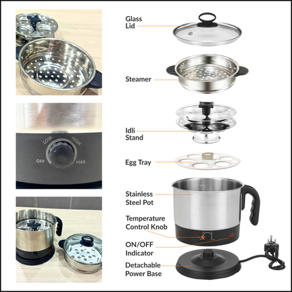 Skyline 1.7L 1500W All-in-One Multipurpose Kettle – Perfect for Momos, Idlis, Noodles & More!