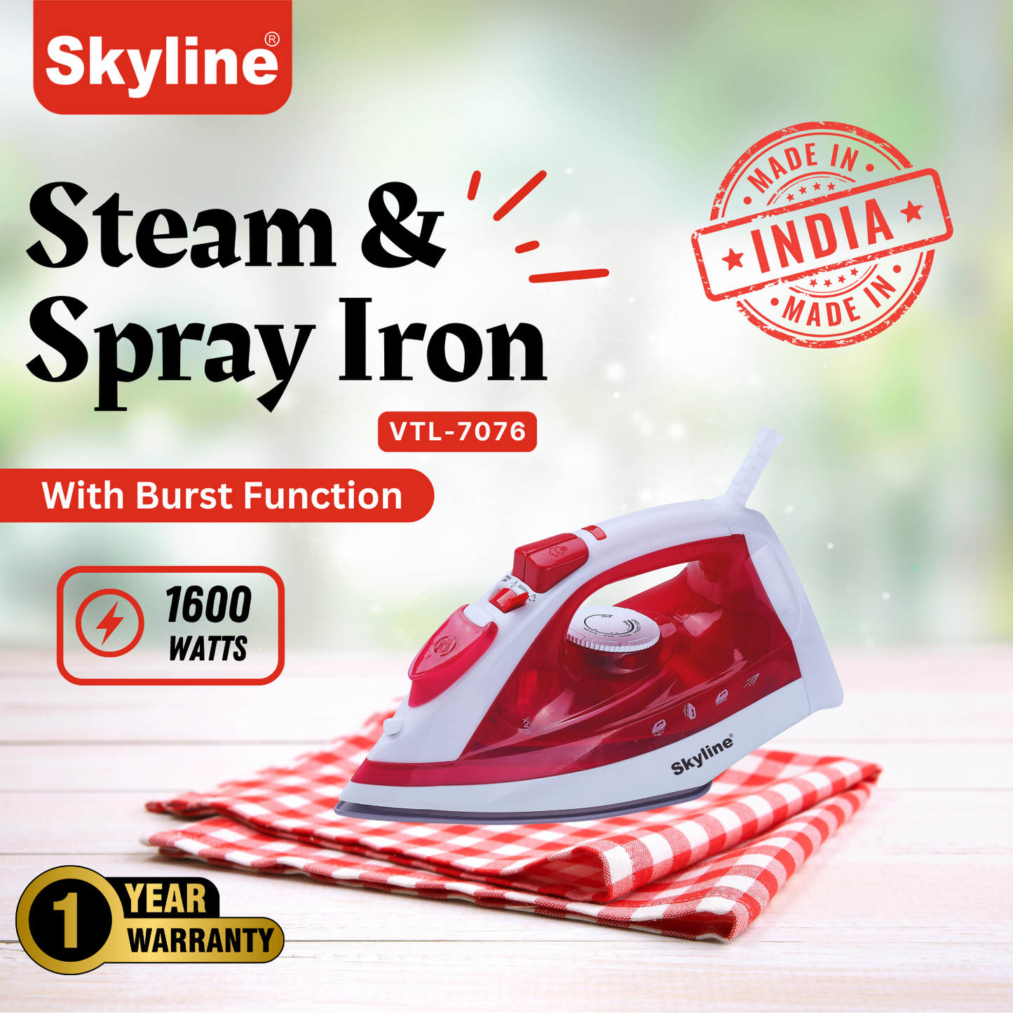 Skyline Steam and Spray Iron 1600W Cordless with Burst Function