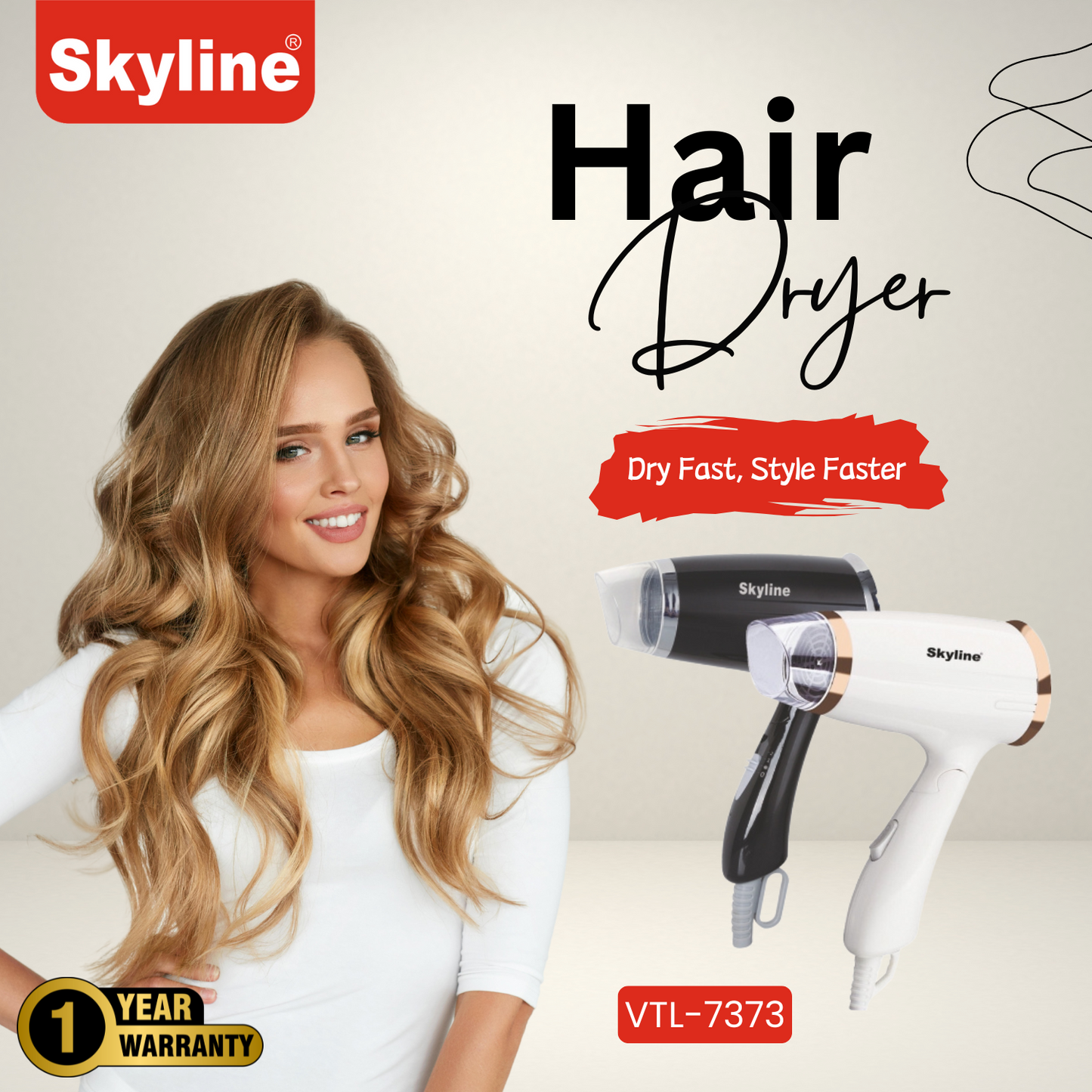 Skyline Hair Dryer 1200W Compact Power for Effortless Styling