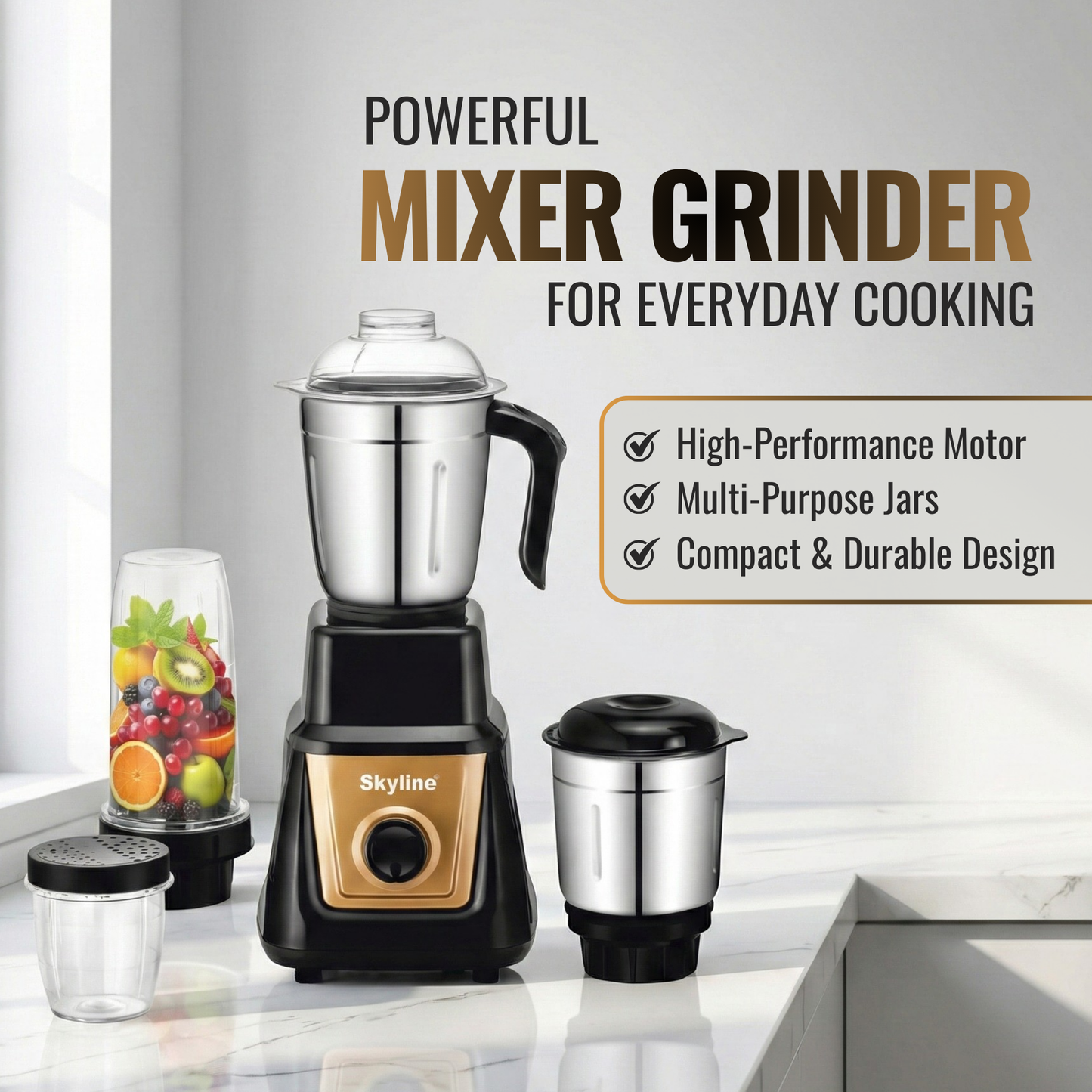 Skyline 600-Watt Mixer Grinder with 4 Jars – Versatile Power for All Your Culinary Needs