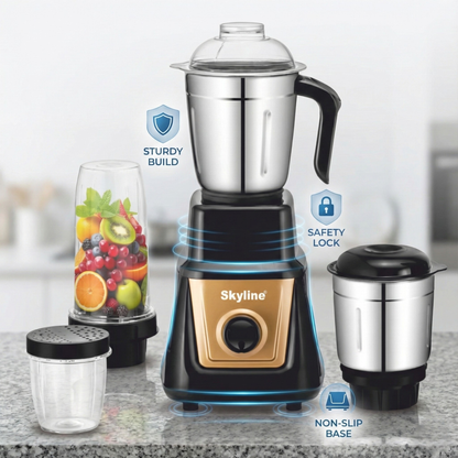Skyline 600-Watt Mixer Grinder with 4 Jars – Versatile Power for All Your Culinary Needs