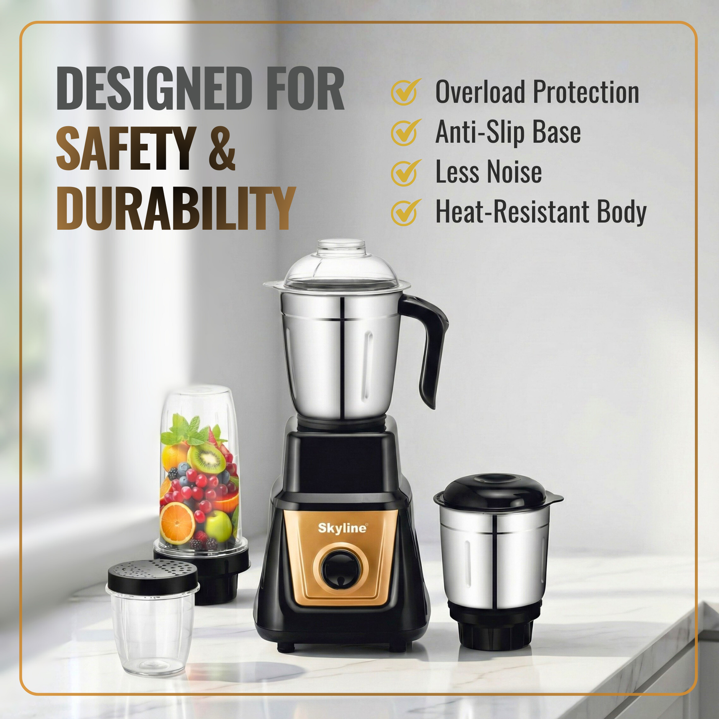 Skyline 600-Watt Mixer Grinder with 4 Jars – Versatile Power for All Your Culinary Needs