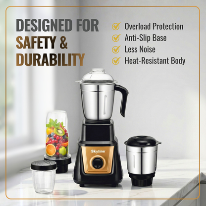 Skyline 600-Watt Mixer Grinder with 4 Jars – Versatile Power for All Your Culinary Needs