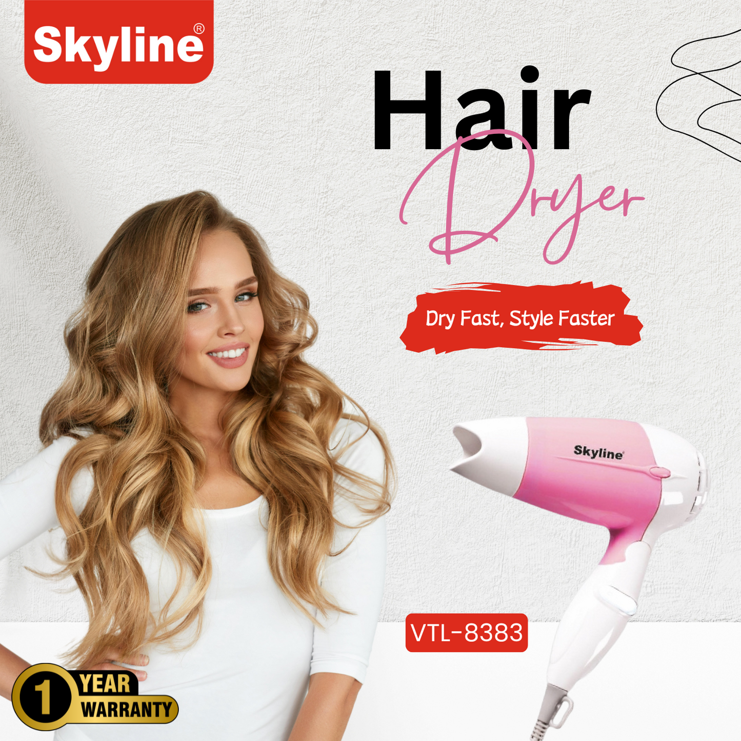 Skyline Hair Dryer 700W Style On The-Go with Precision