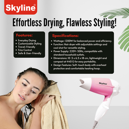 Skyline Hair Dryer 700W Style On The-Go with Precision