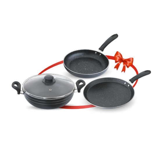 Skyline Non-Stick Cookware Set, 240mm Frying Pan, 280mm Dosa Tawa & 240mm Kadhai