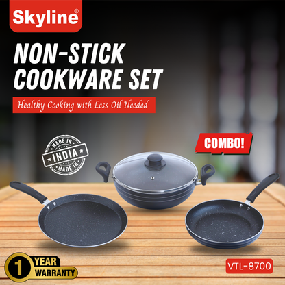 Skyline Non-Stick Cookware Set, 240mm Frying Pan, 280mm Dosa Tawa & 240mm Kadhai