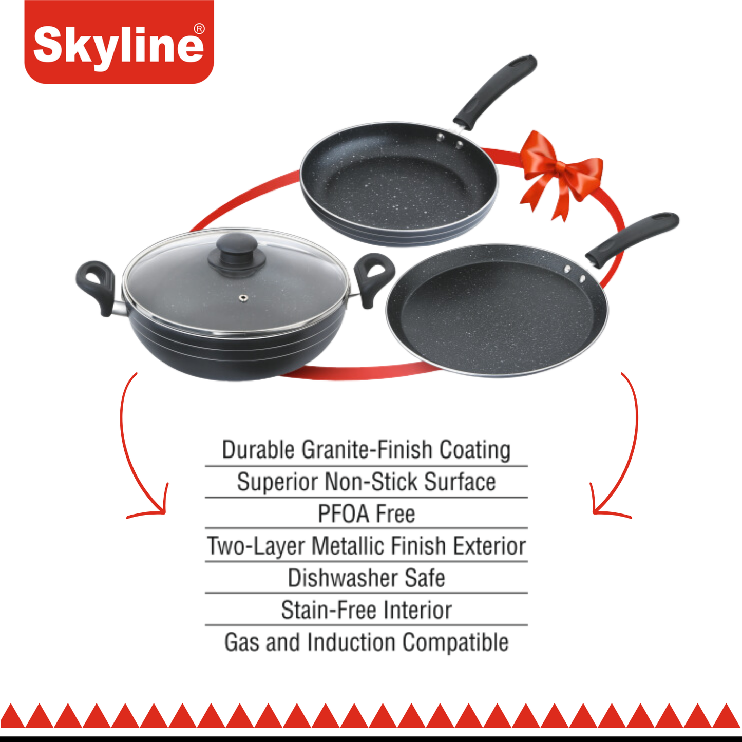 Skyline Non-Stick Cookware Set, 240mm Frying Pan, 280mm Dosa Tawa & 240mm Kadhai