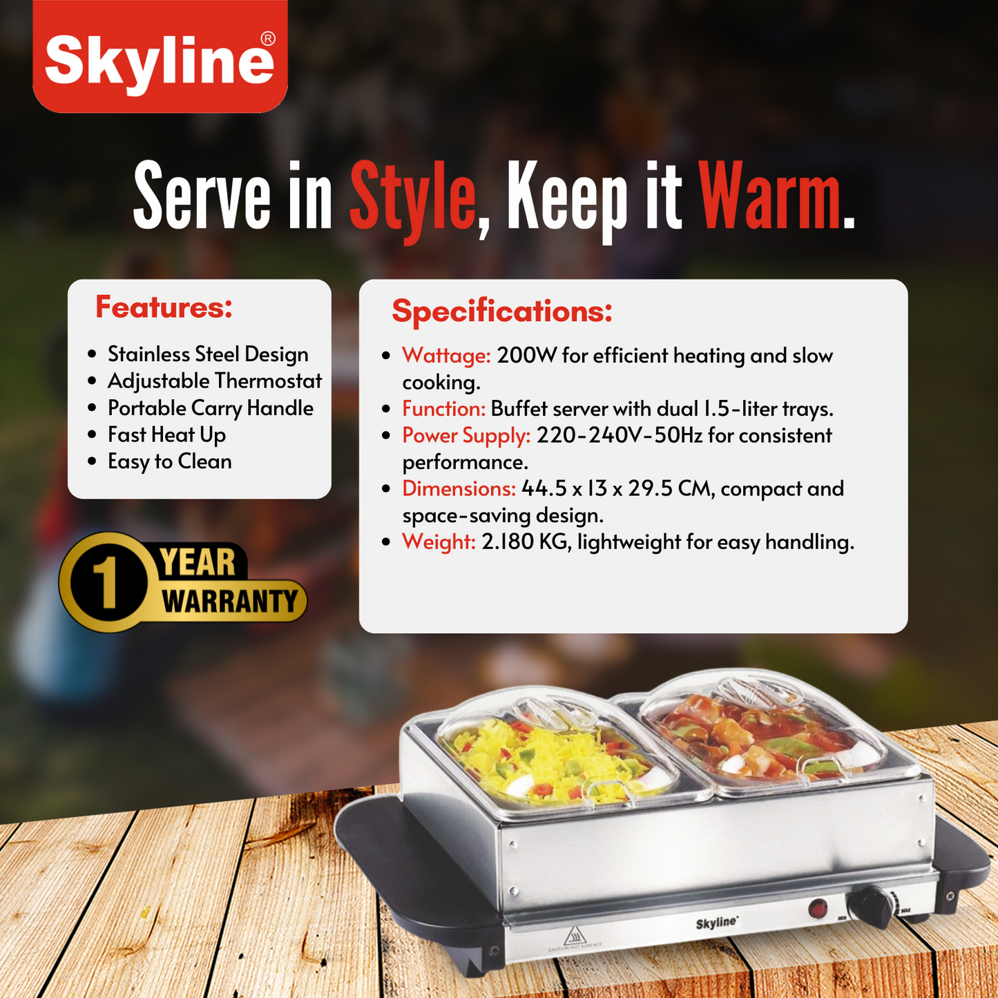 Skyline Buffet Server 200W 3-Liter