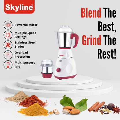 Skyline 550W Mixer Grinder with 2 Stainless Steel Jars | Power-Packed Kitchen Essential