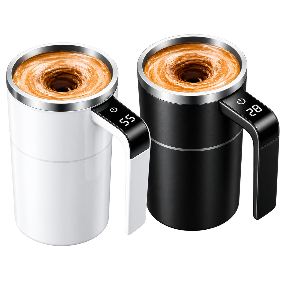 Skyline CM-1206 400ml automatic magnetic coffee mixer cup with temperature display in black and white