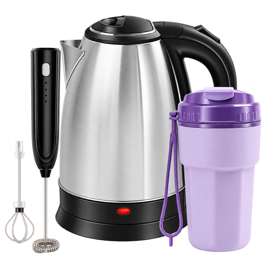 Skyline Coffee Set with 1.8L electric kettle, wireless milk frother and 400ml coffee sipper